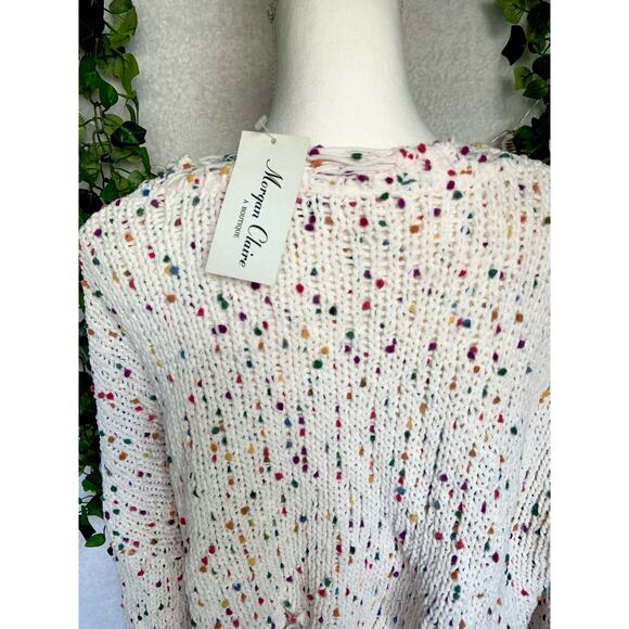 Morgan Claire White & Multicolor Distressed Open Knit Sweater Women's Medium NWT - Picture 6 of 10